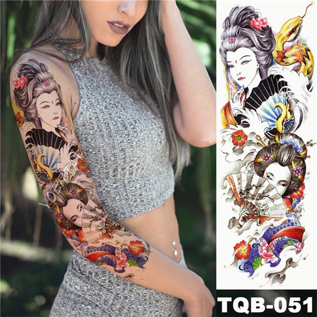 Geisha og indisk Full Arm Tattoo