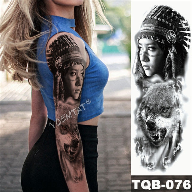 Geisha og indisk Full Arm Tattoo