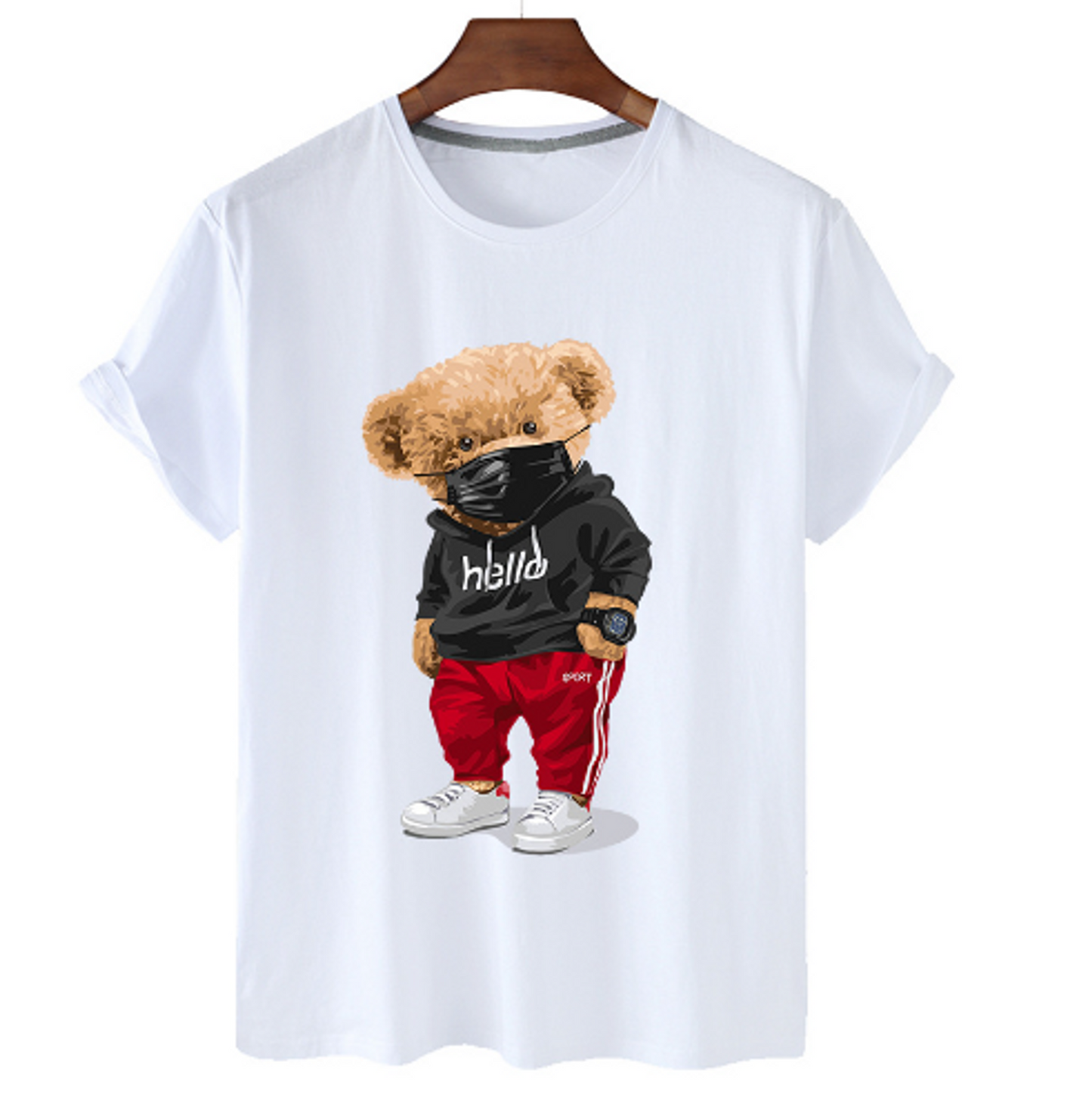 Bear Print herre bomuld T-shirt