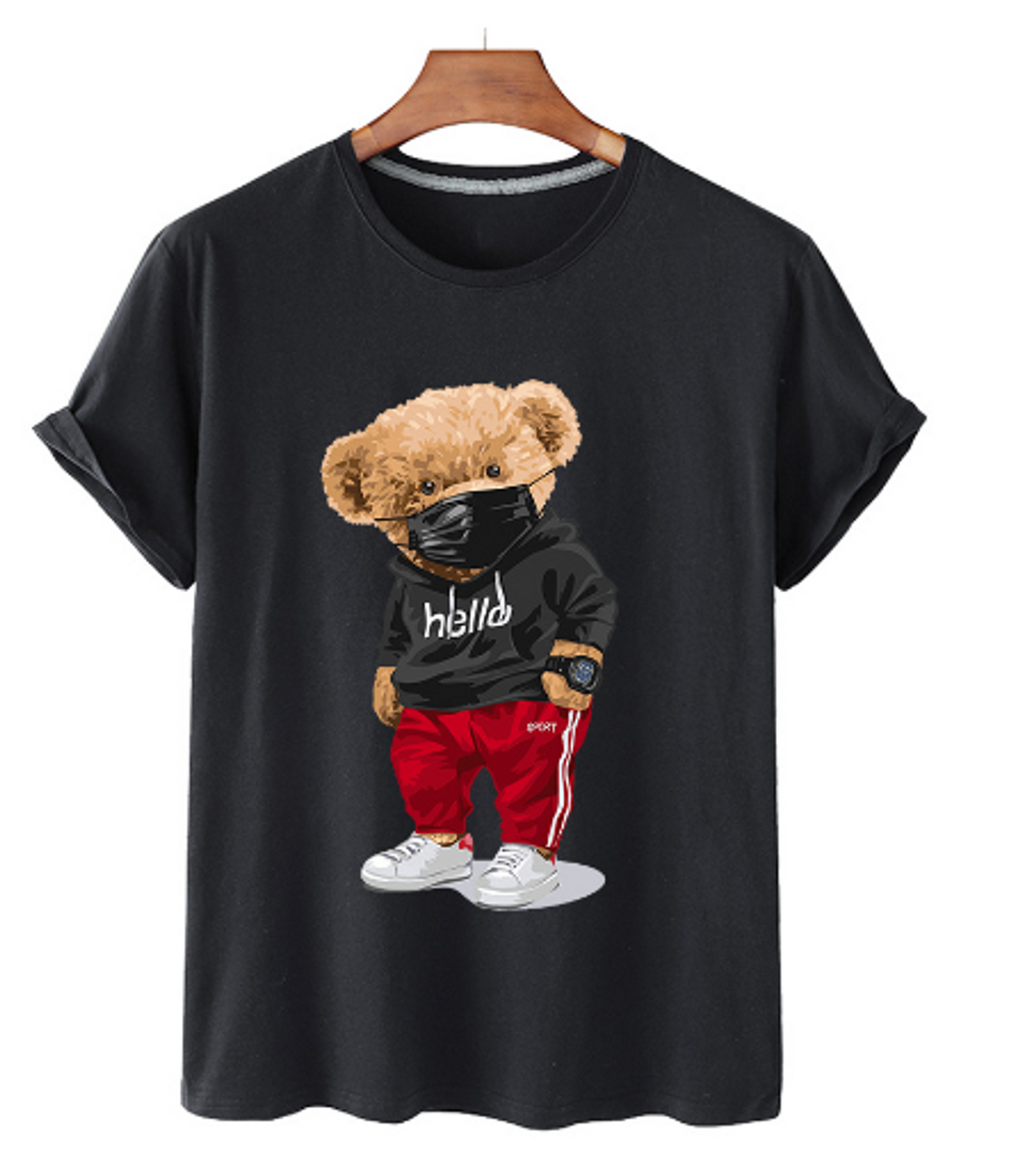 Bear Print herre bomuld T-shirt