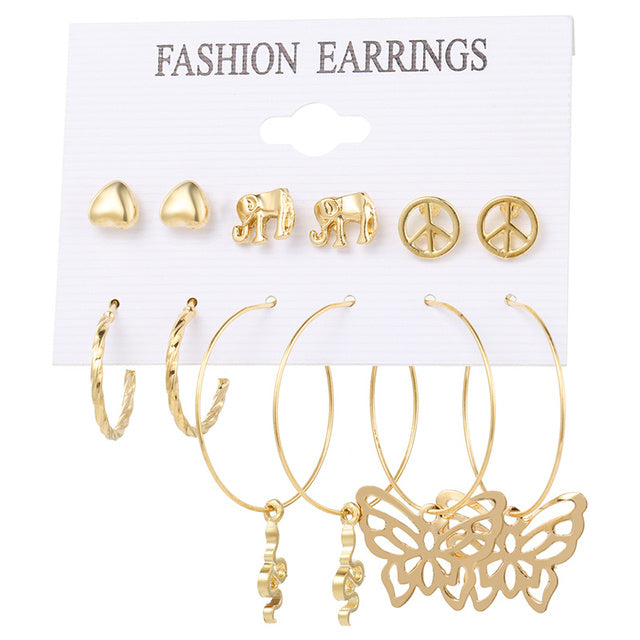 Gold Sequin Drop Earrings Set