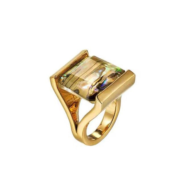 Farverig Shell Stone Square Ring