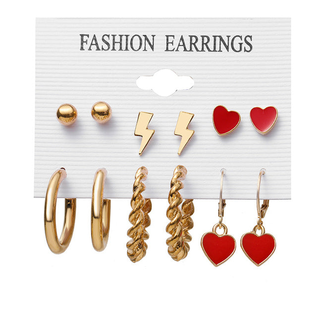 Gold Sequin Drop Earrings Set