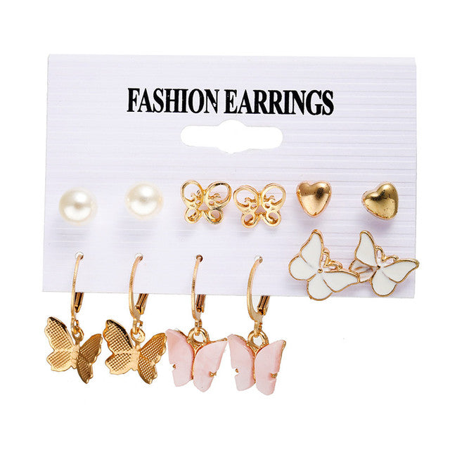 Gold Sequin Drop Earrings Set