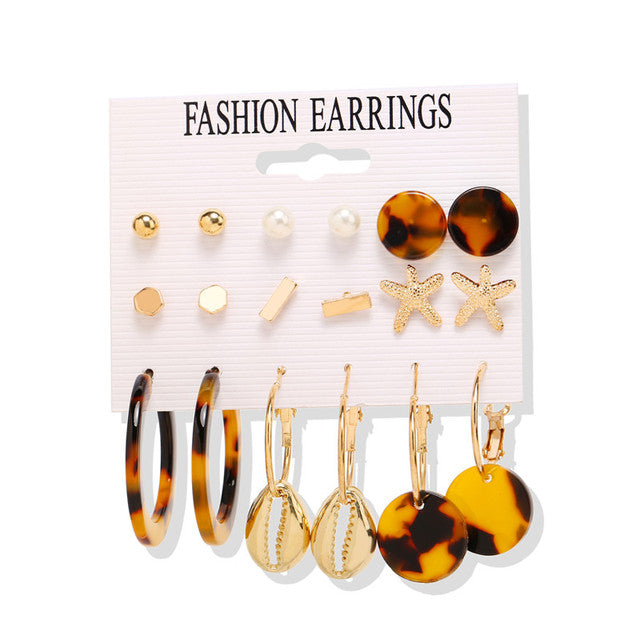 Gold Sequin Drop Earrings Set