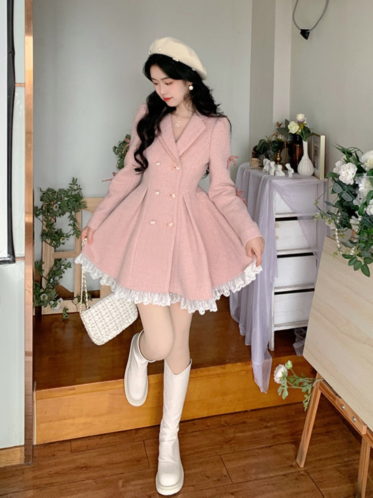 Korean Style Lace Party Mini Dress