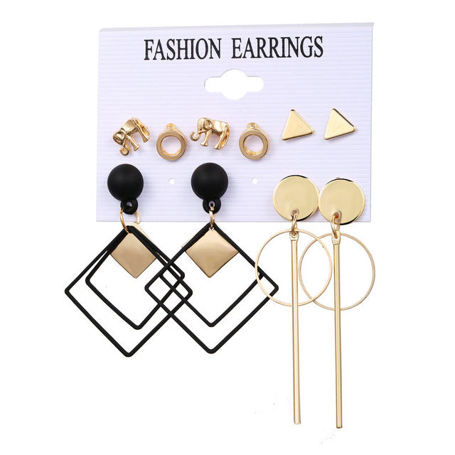 Gold Sequin Drop Earrings Set