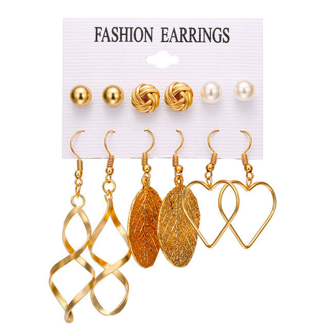 Gold Sequin Drop Earrings Set